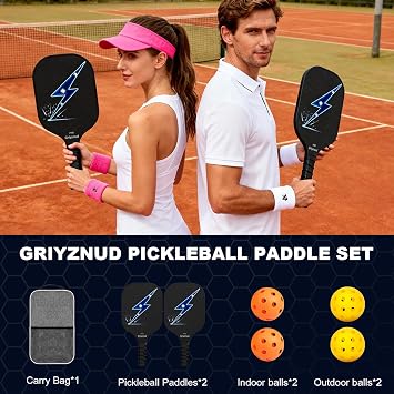 Fiberglass Pickleball Paddle Set w/Bag & Balls, Lightweight for All Skills