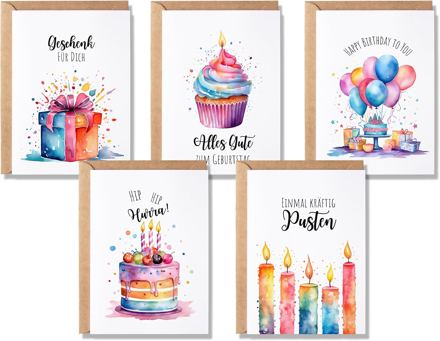 5 Gl ckwunschkarten Mit Umschl gen Aquarell Geburtstagskarten Im 5-gl-ckwunschkarten-mit-umschl-gen-aquarell-geburtstagskarten-im