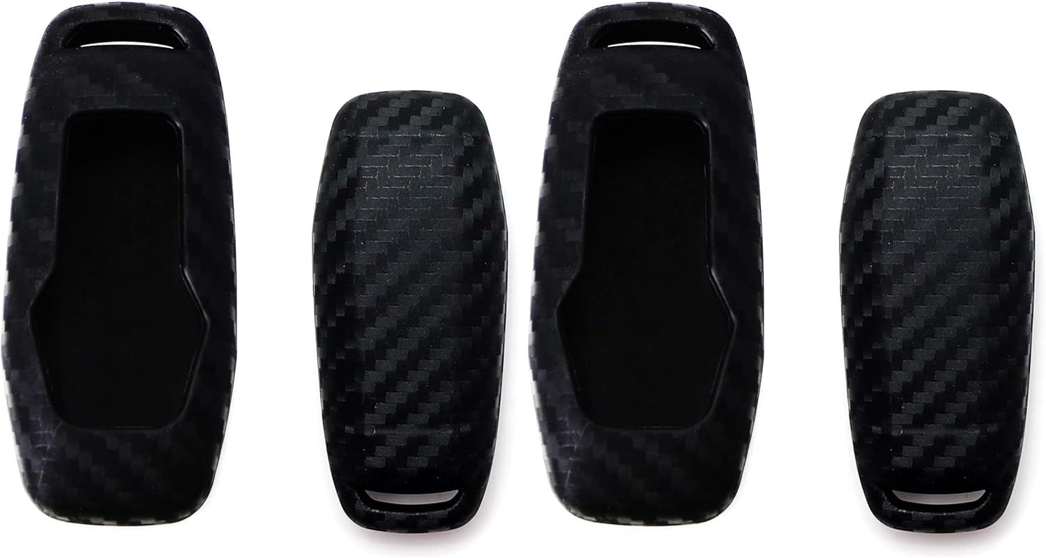 iJDMTOY Carbon Fiber Finish Soft Silicone Key Fob Cover Compatible with 2015-2017 Ford Explorer or F-150 3-Button Keyless Smart Key (Black Twill Weave Pattern) (Pack of 2)
