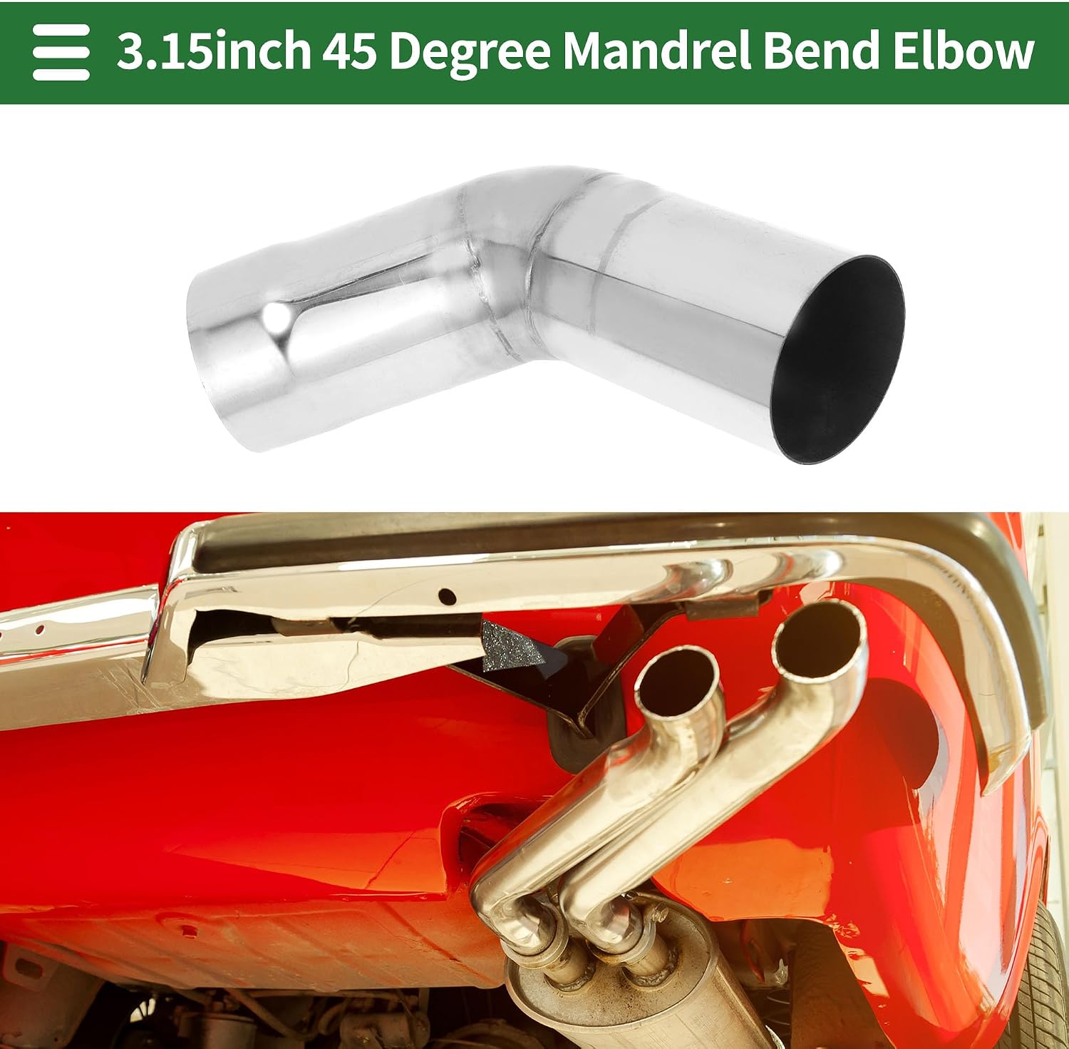 Motoforti 3.15" OD 45 Degree Mandrel Exhaust Tube Car Exhaust Pipe Mandrel Bend DIY Custom Tubing Pipe 5.91" Leg Length T304 Stainless Steel Silver Tone