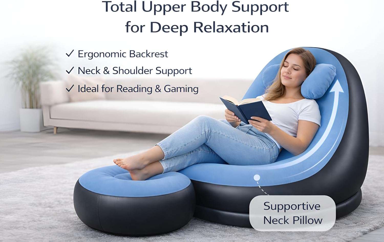 Inflatable Lounge Chair for Indoor and Outdoor Use Couch for Camping Blow up Chairs Gaming Chair Ergonomic Bean Bag Chairs for Comfort Flocked Surface inflatables Inflatable Couch Outdoor