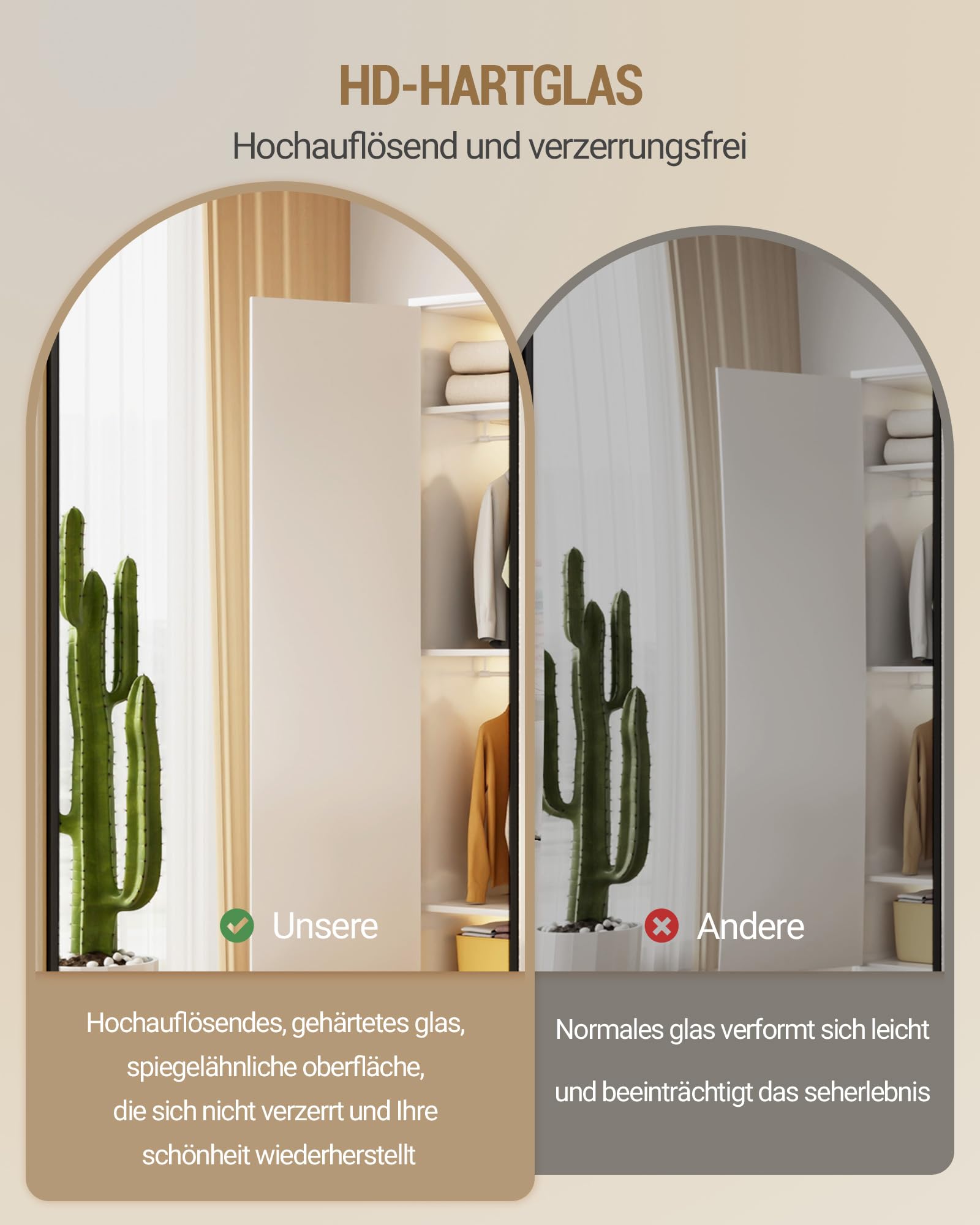 Hzuaneri Ganzkörperspiegel, 180 x 76 cm, Standspiegel mit Ständer, Ganzkörperspiegel zur Wandmontage, Hartglas, Rahmen aus Aluminiumlegierung, Für Schlafzimmer, Wohnzimmer,Schwarz DM42199B