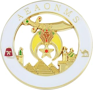 Shriner AEAONMS Masonic Auto Emblem - [White & Gold][3'' Diameter]