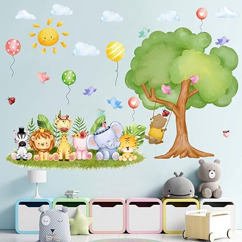 Calcomanías de pared de animales de dibujos animados calcomanías de pared de animales del bosque calcomanías de pared para árbol de acuarela