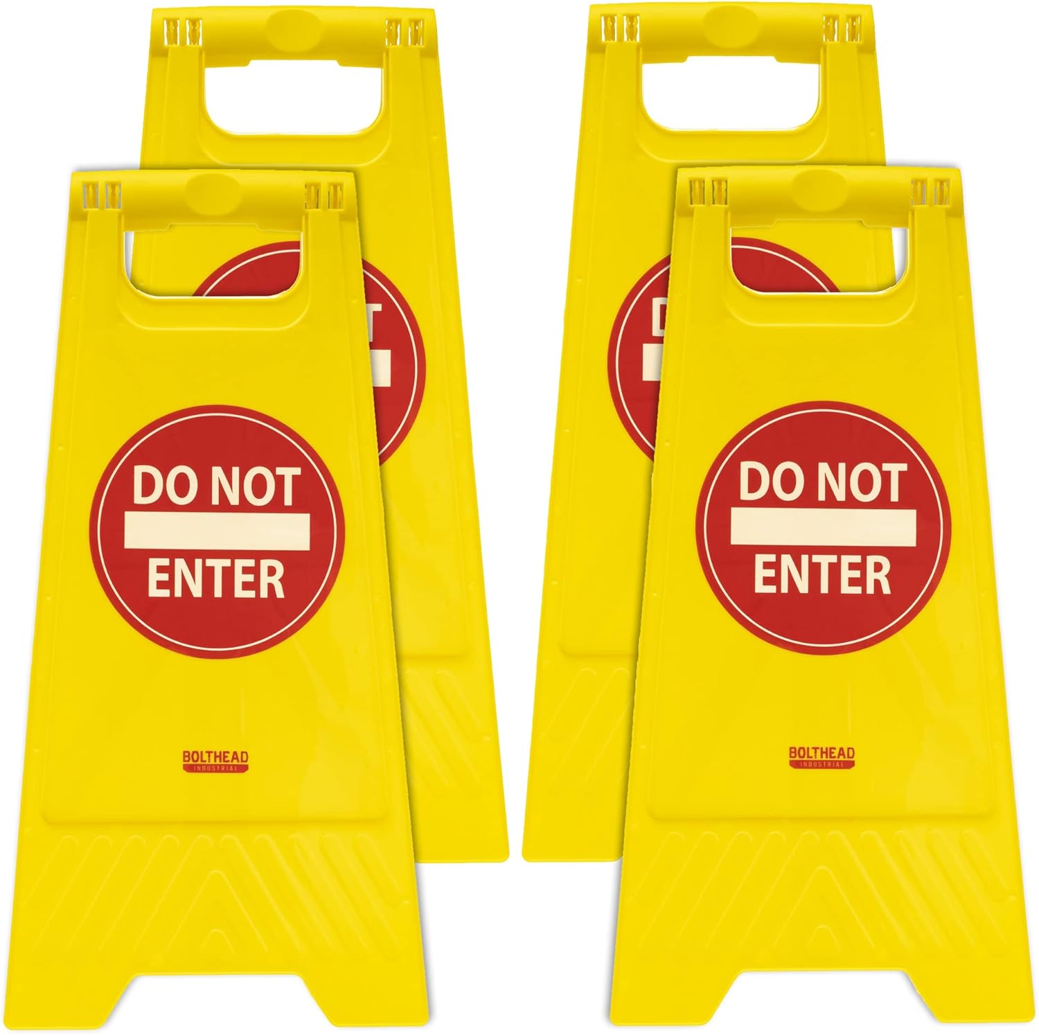 Do Not Enter Floor Signs - Double-Sided, Portable, Foldout Signage - High-Visibility Yellow Indoor/Outdoor Business Supplies - Road Sign, Blocking Areas, Parking, Reserved Spaces, and Rooms (4-Pack)