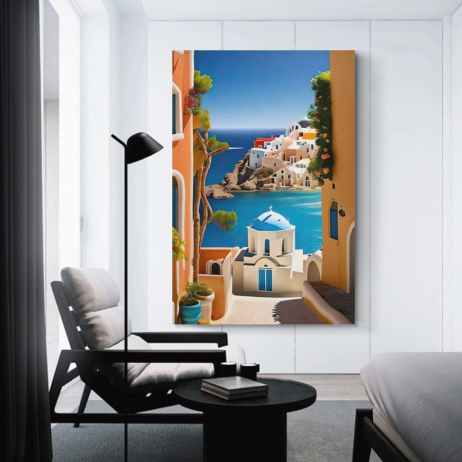 Junmoney Azure Aegean Canvas Wall Picture 24x36inch(60x90cm), for Entryway, Lounge Links Or Small Walls, Decorative Canvas Styling for Entry Areas
