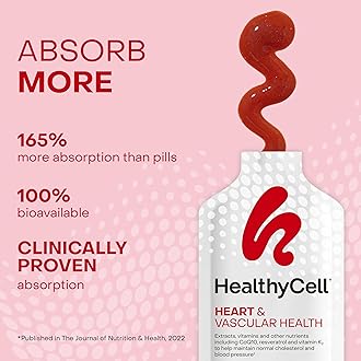 Healthycell Heart & Vascular Health Daily Liquid Supplement - Cardiovascular Support with Beet Root Powder, Resveratrol, CoQ10, Omega-3 & Vitamin K - 14 Gel Packs