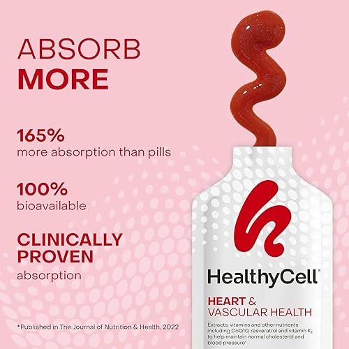 Miniatura 3 de Healthycell Salud cardíaca y vascular, CoQ10, omega-3, resveratrol, vitamina K2, raíz de remolacha, semilla de uva, microgel (30 paquetes de gel)