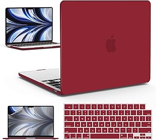 IBENZER Compatible with M2 2023 2022 MacBook Air 13 inch case, Model A2681, Hard Shell Case&Keyboard Cover&Screen Film for New M2 Mac Air 13.6 in with Touch ID, Wine Red, CA-AT13-KK-WR+2