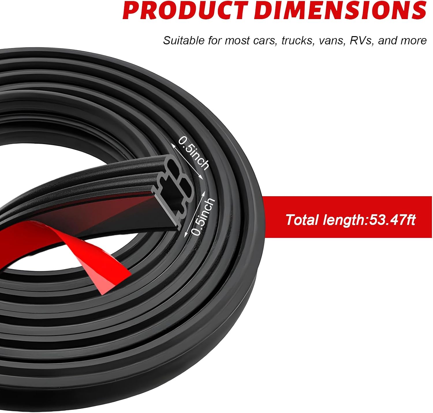 Car Door Seal Strip, 53.47ft Soundproof Double Layer Auto Window Weather Stripping, Universal Trunk Edge Seal Strip Self Adhesive Weatherstrip for Cars Trucks SUVs RVs