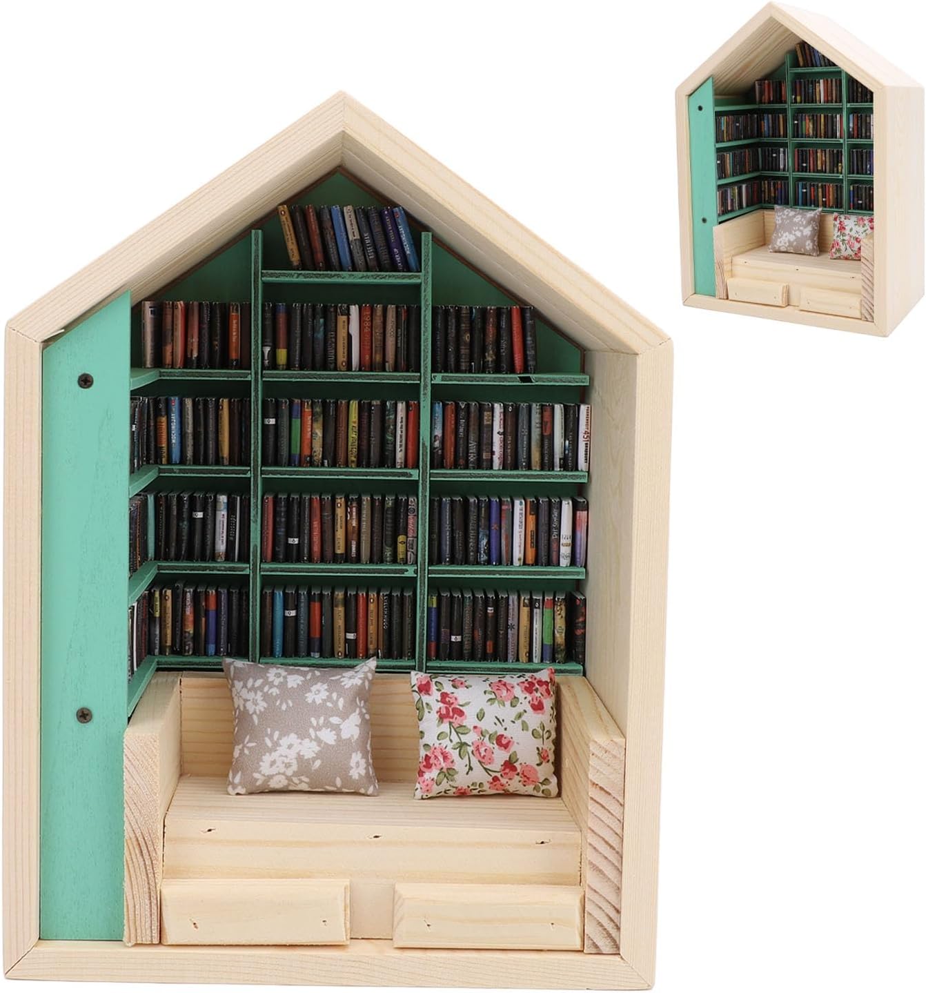 Bewinner Anxiety Relief Bookshelf Tiny House Ornament for Adults, Miniature Book Library Shake Away Your Anxiety, Book Box Display Case Home Decoration for Men Women Book Lovers
