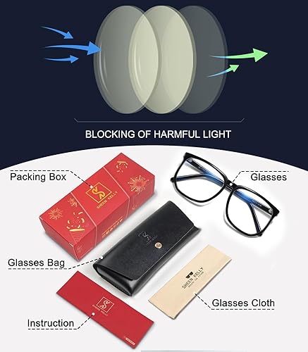 Miniatura 5 de SHEEN KELLY Gafas de acetato vintage de gran tamaño con bloqueo de luz azul para cara media grande con marco cuadrado