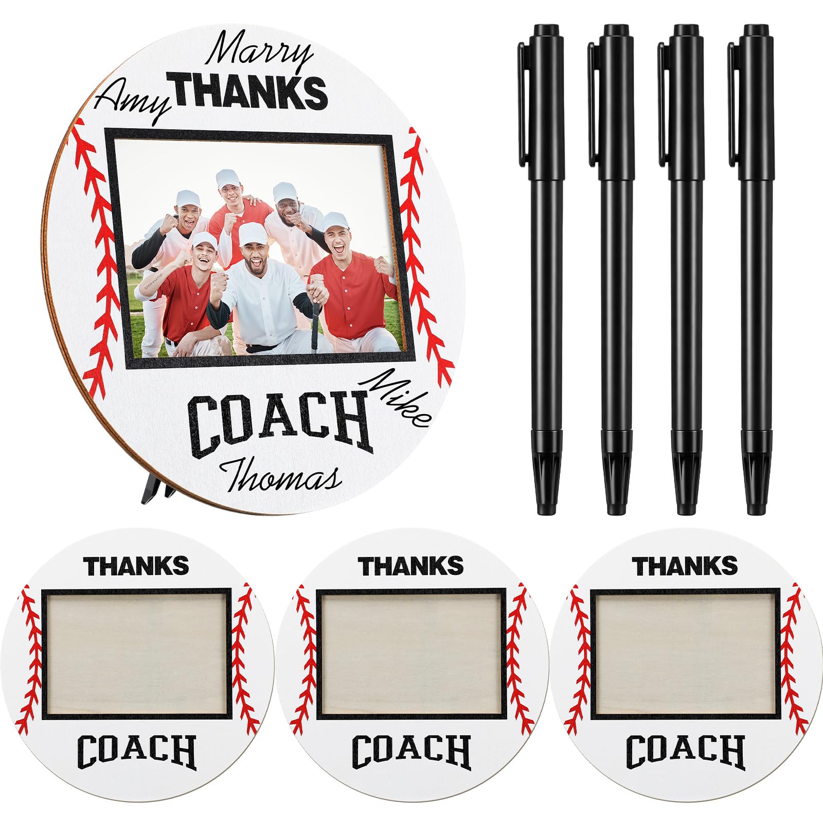 Cadre photo de baseball en bois pour dédicaces et signatures d'équipe