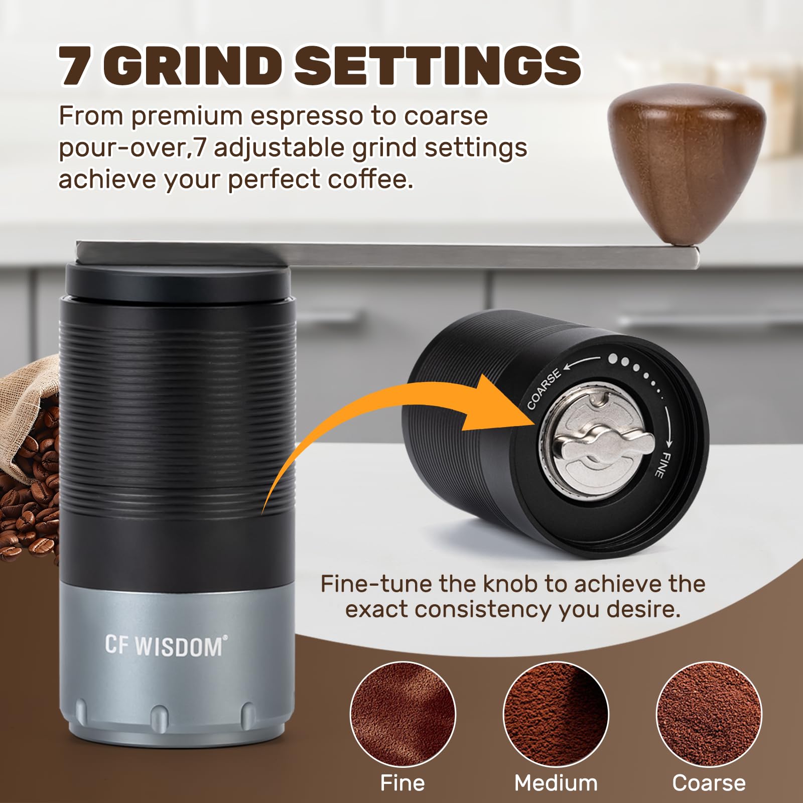 Molinillo de café portátil, molinillo cónico eléctrico y manual de modo dual, molienda precisa de 7 posiciones, adecuado para viajes, camping, oficina y uso doméstico