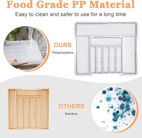 Miniatura 8 de Organizador grande de cubiertos para cajones, organizador de utensilios de cocina expandible, sin BPA, bandeja ajustable de plástico para cajones,