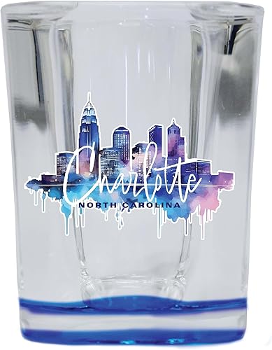 R and R Imports Charlotte North Carolina Design B Souvenir - Vaso de chupito cuadrado de 2.5 onzas, paquete de 2 unidades