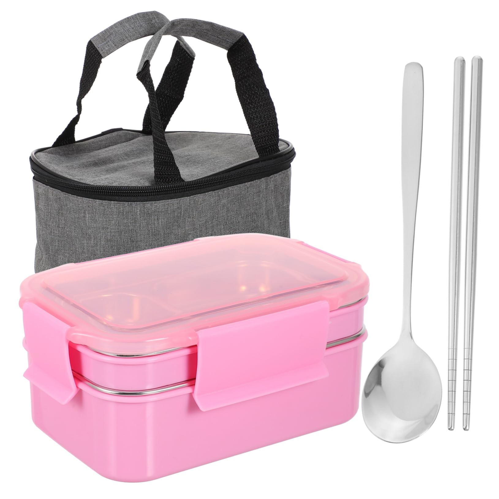 Boîte à Bento Compartimentée en Acier Inoxydable Rose, Coffret Alimentaire