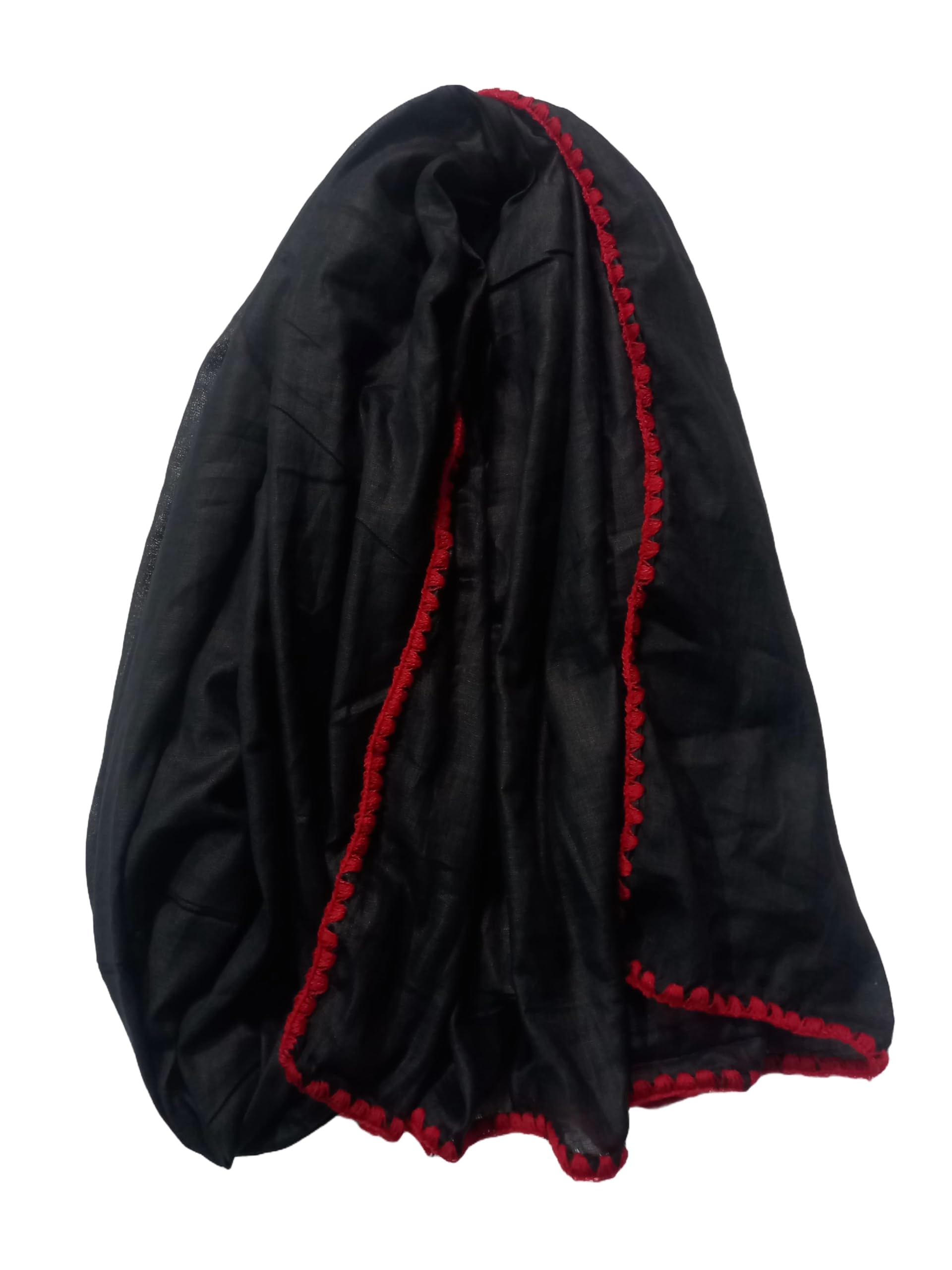PURE COTTON BLACK SOLD DUPATTA 2.25 MTR WOMEN (SHELL STITCH BORDER)-image-36