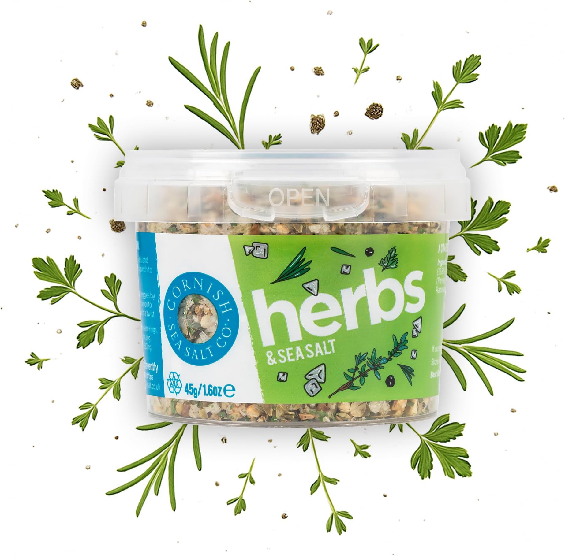 Cornish Sea Salt - Mineral Rich Herby Celtic Sea Salt - Michelin Starred Chef Approved - Herbs, Spices & Seasonings - Spices for Cooking, Kitchen Accessories - 45g