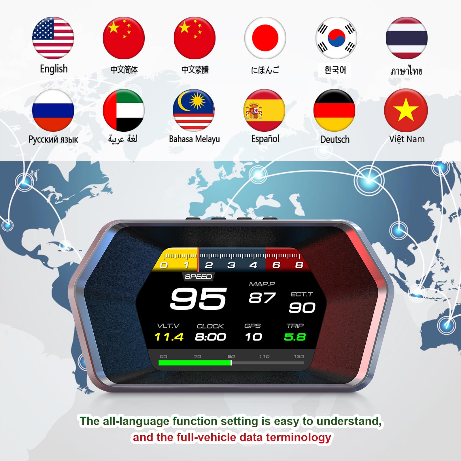 Heads up Display P17, Auto Smart Obd2 Gauge Display, Tachimetro GPS con velocità del veicolo, RPM, consumo di carburante Tensione Multi Data Strumento intelligente per tutte le auto