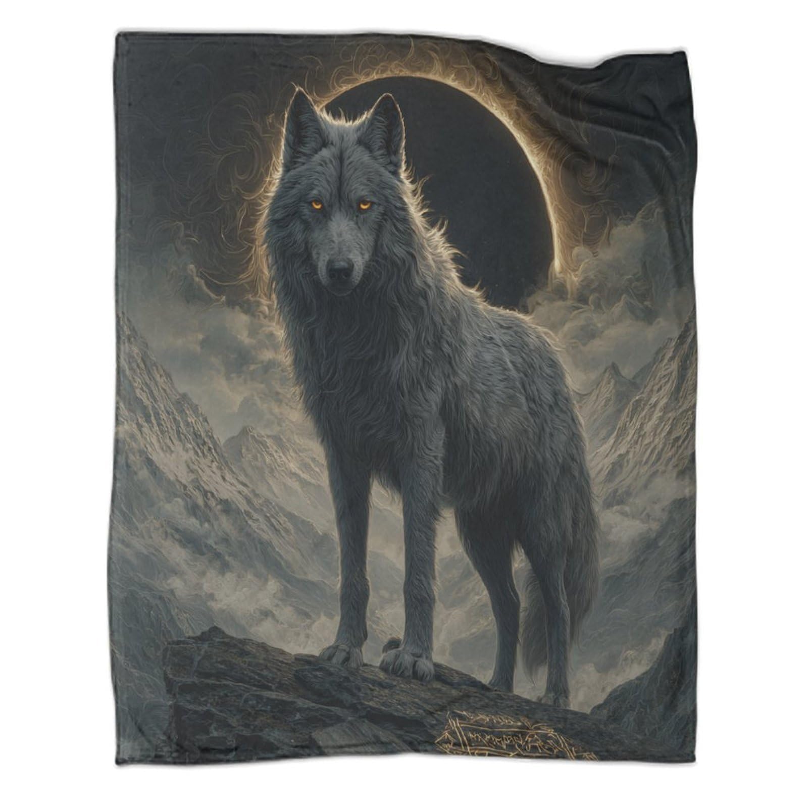 kaiyun Wolves, Solar Eclipse Throws,Soft And Warm Printed Flannel for Bed And Sofa 50x60inch(127x152cm)