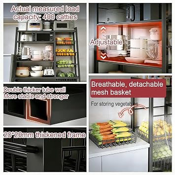 Fruit Vegetable Rack with Wheels, Rolling Utility Cart, Large Capacity Multi Layer Storage with Mesh Baskets , for Kitchen Organization and Produce Storage(A-80*32*108CM/31.5*12.6*42.5IN)