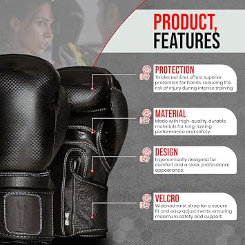 Boxing Gloves - Training Boxing Gloves Design with Black Carbon Fiber & Leather Thumb - Durable Wrist Strap Professional Boxing Gloves for Sparring, Heavy Bag Work, Muay Thai