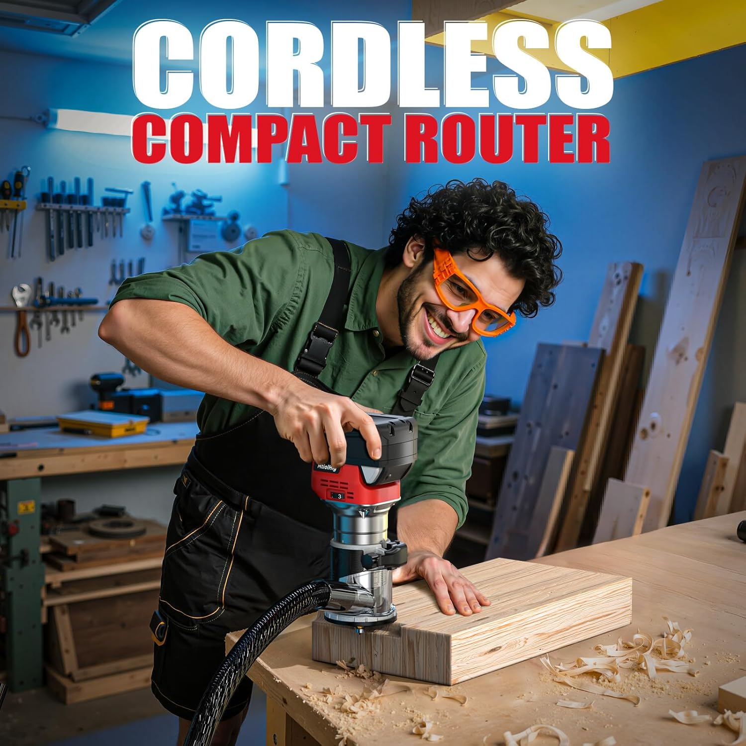 Cordless Compact Router Compatible with Milwaukee Battery, 6 Variable Speeds Router Tool for Woodworking, 800W Fixed Base Wood Router with Trim Router Bits, Bare Tool