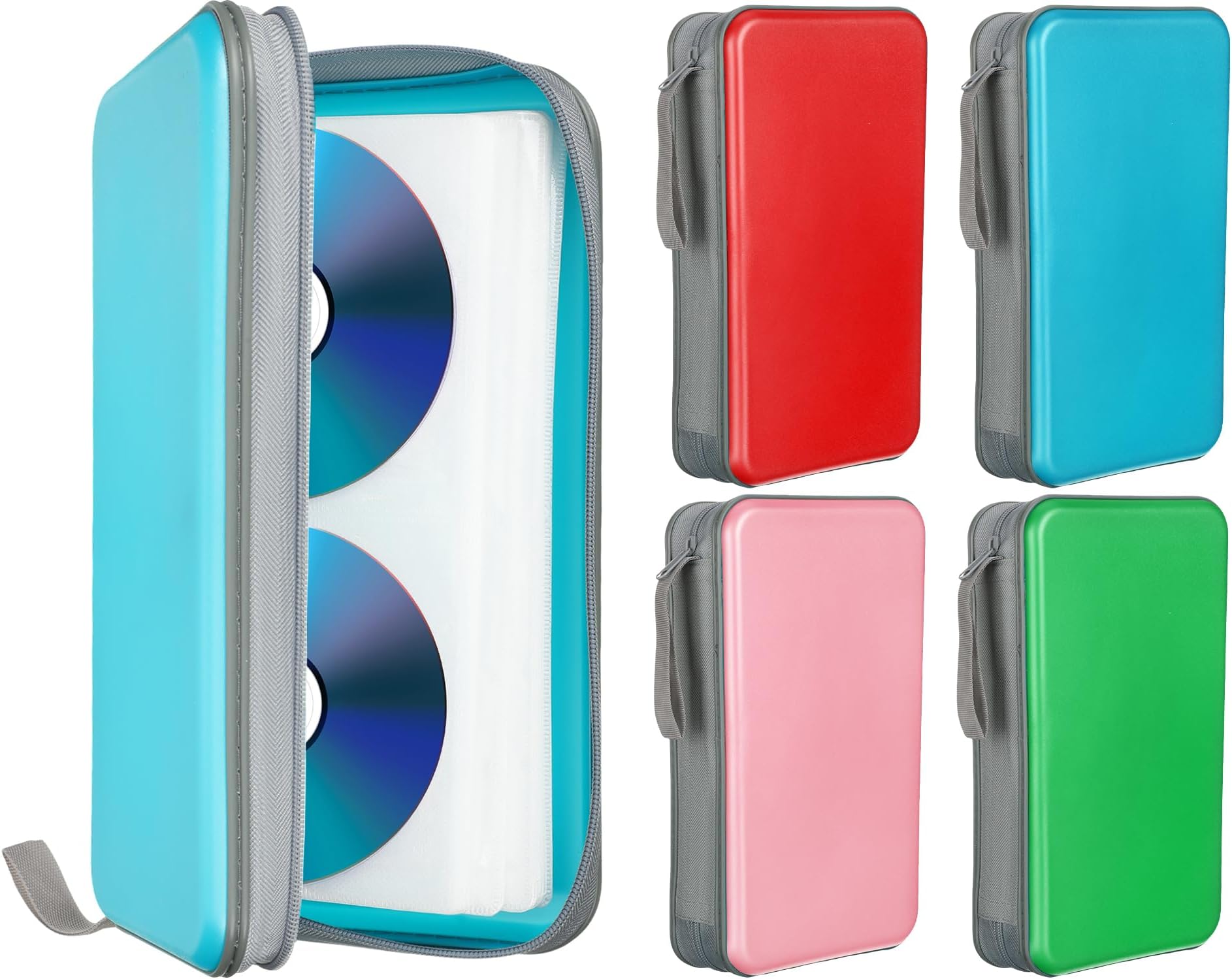 4 Pcs DVD Case with Zipper Portable Wallet Protective DVD Storage Hard Plastic DVD Holder Game Movie Disc DVD Case Holder Organizer Binder 80 Capacity Wallet Book for Travel Home Car, 4 Colors