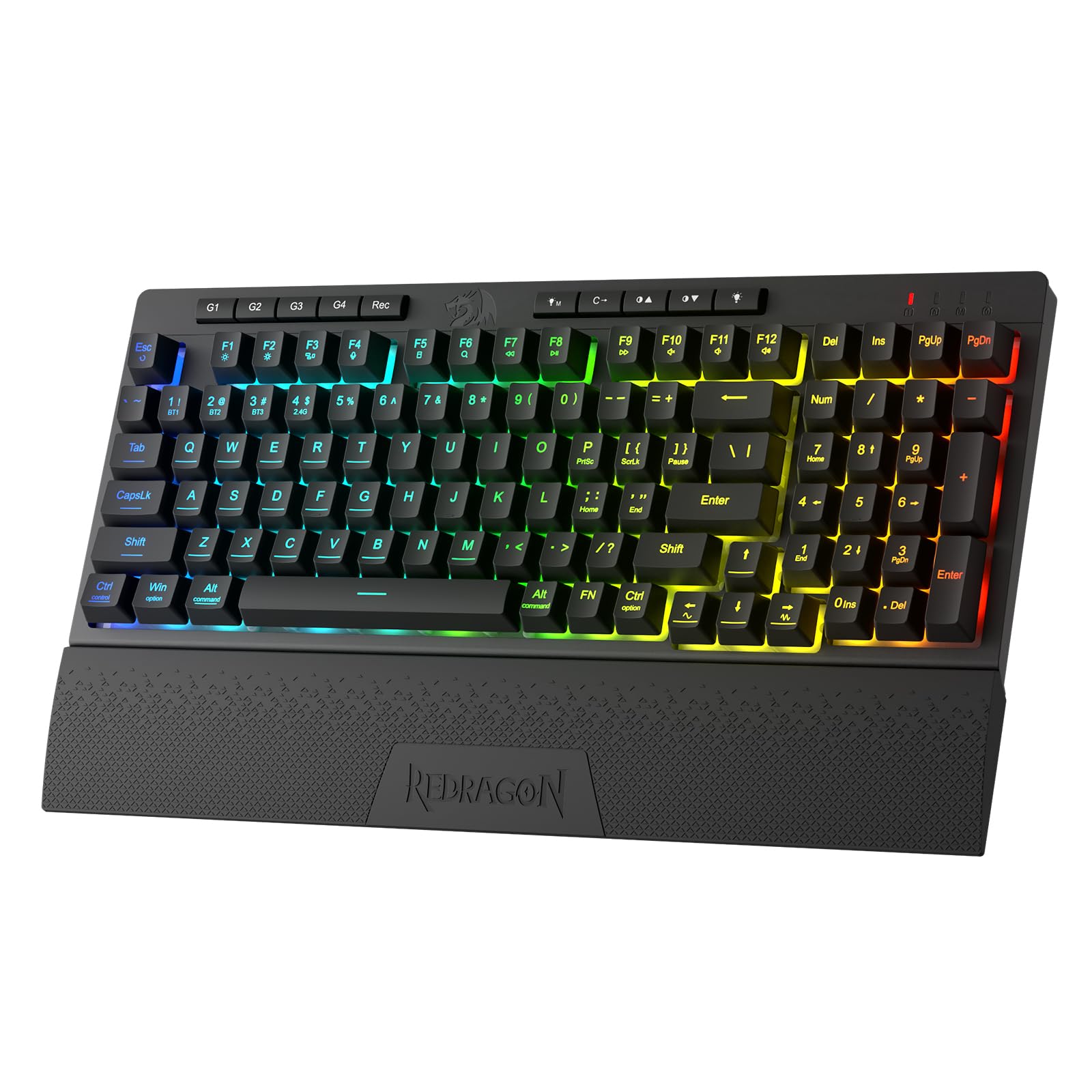 Redragon K515 PRO Shiva RGB Tastiera da gioco a membrana wireless, tastiera meccanica a 98 tasti con interruttore lineare, tasti macro e multimediali integrati, poggiapolsi rimovibile US LAYOUT