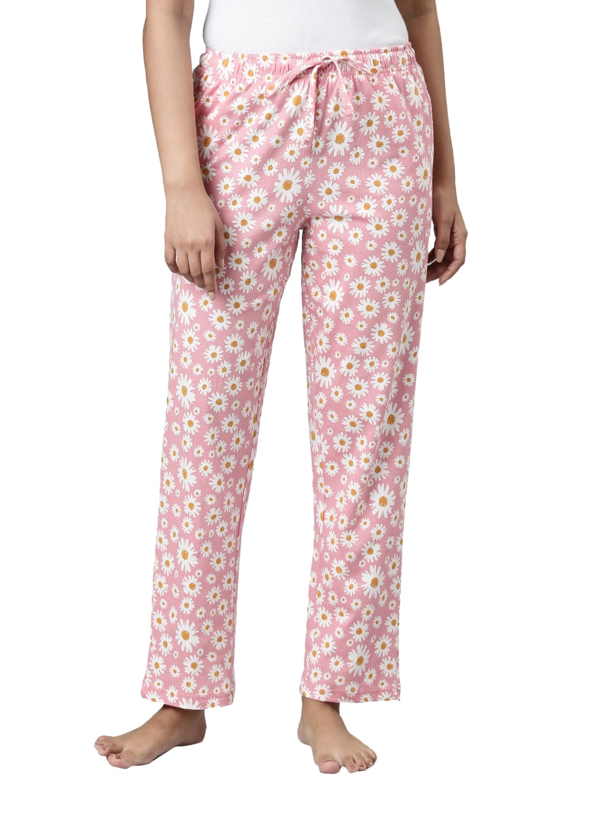 GO COLORSWomen Printed Light Pink Cotton Knit Lounge Pants