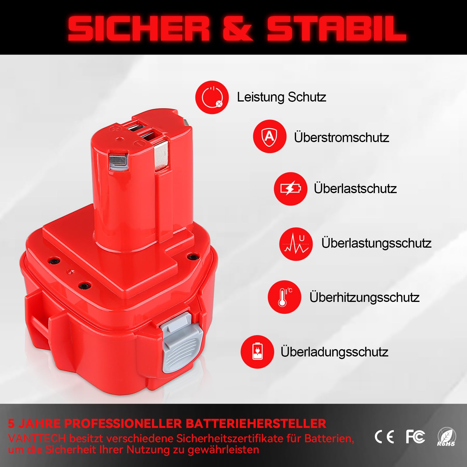 VANTTECH 2 Stück 12V 4,8Ah NI-MH Ersatz für Makita Akku 12V, Kompatibel mit 1220 1222 PA12 1233S 1234 1235 1235B 1235F 192696-2 192698-8 192698-A 193138-9 193157-5