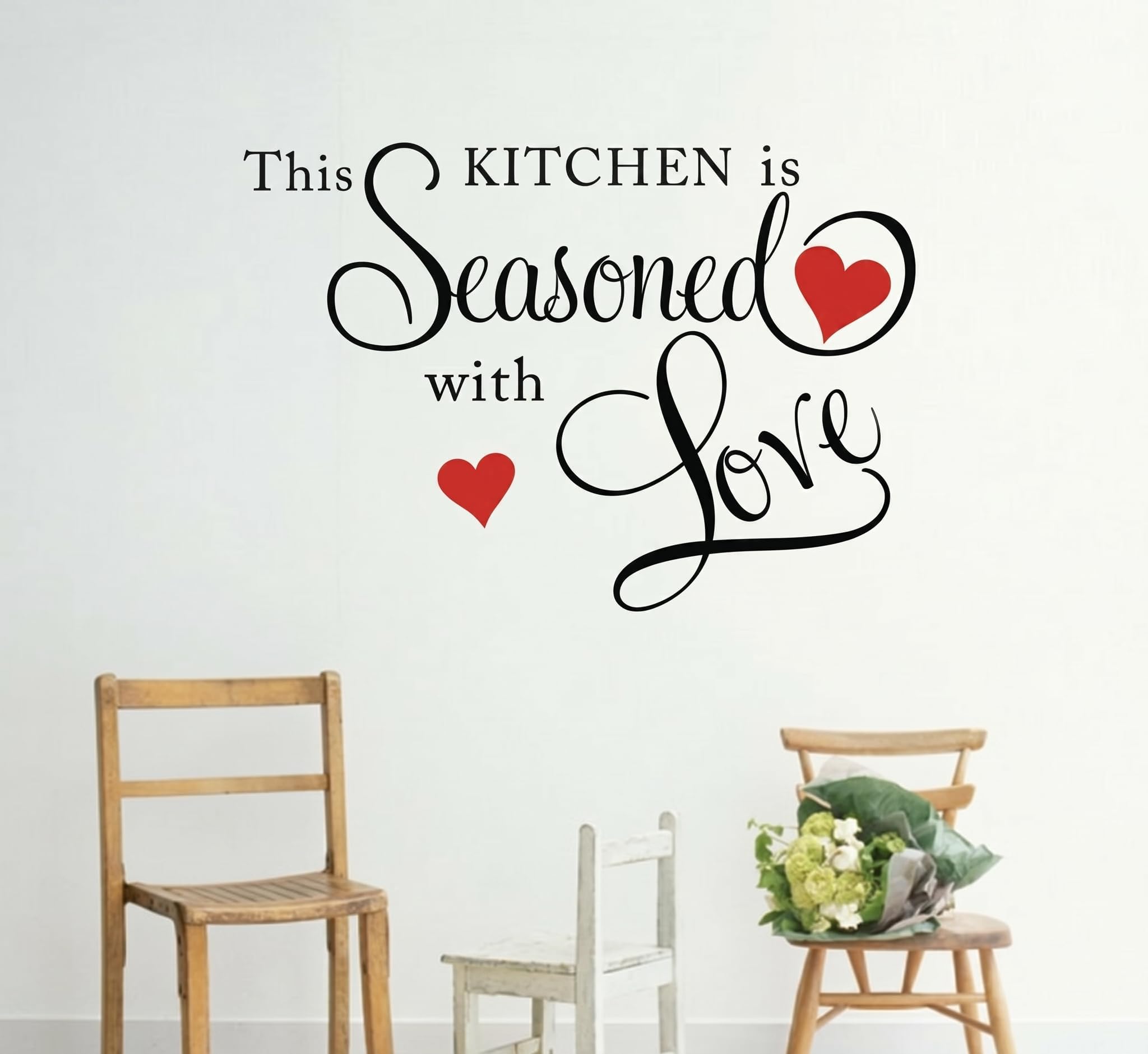 Picniva This Kitchen is Seasoned with Love Wall Decal - 15 x 22 Inch Black Vinyl Quote Sticker for Dining Room, Restaurant, and Farmhouse Decor