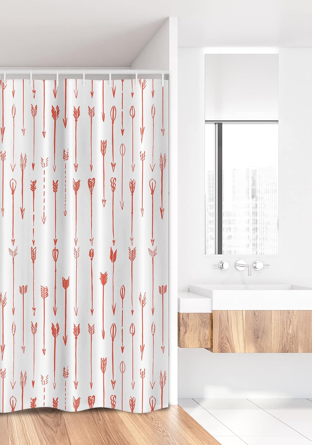 Ambesonne Arrows Stall Shower Curtain, Sport of Archery Falling Arrows Pattern Art with Doodle Style Drawing Effect, Fabric Bathroom Decor Set with Hooks, 36" W x 72" L, Coral and White