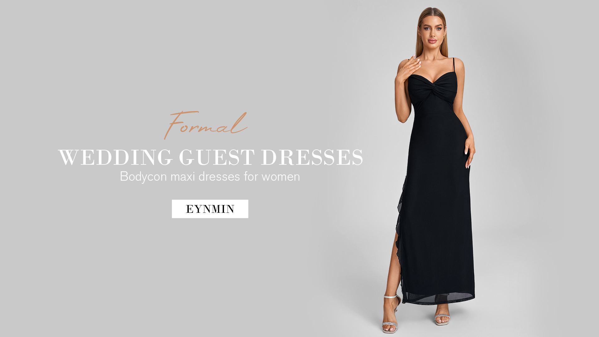 EYNMIN Women's Bodycon Slit Ruffle Maxi Long Formal Wedding Guest Dresses