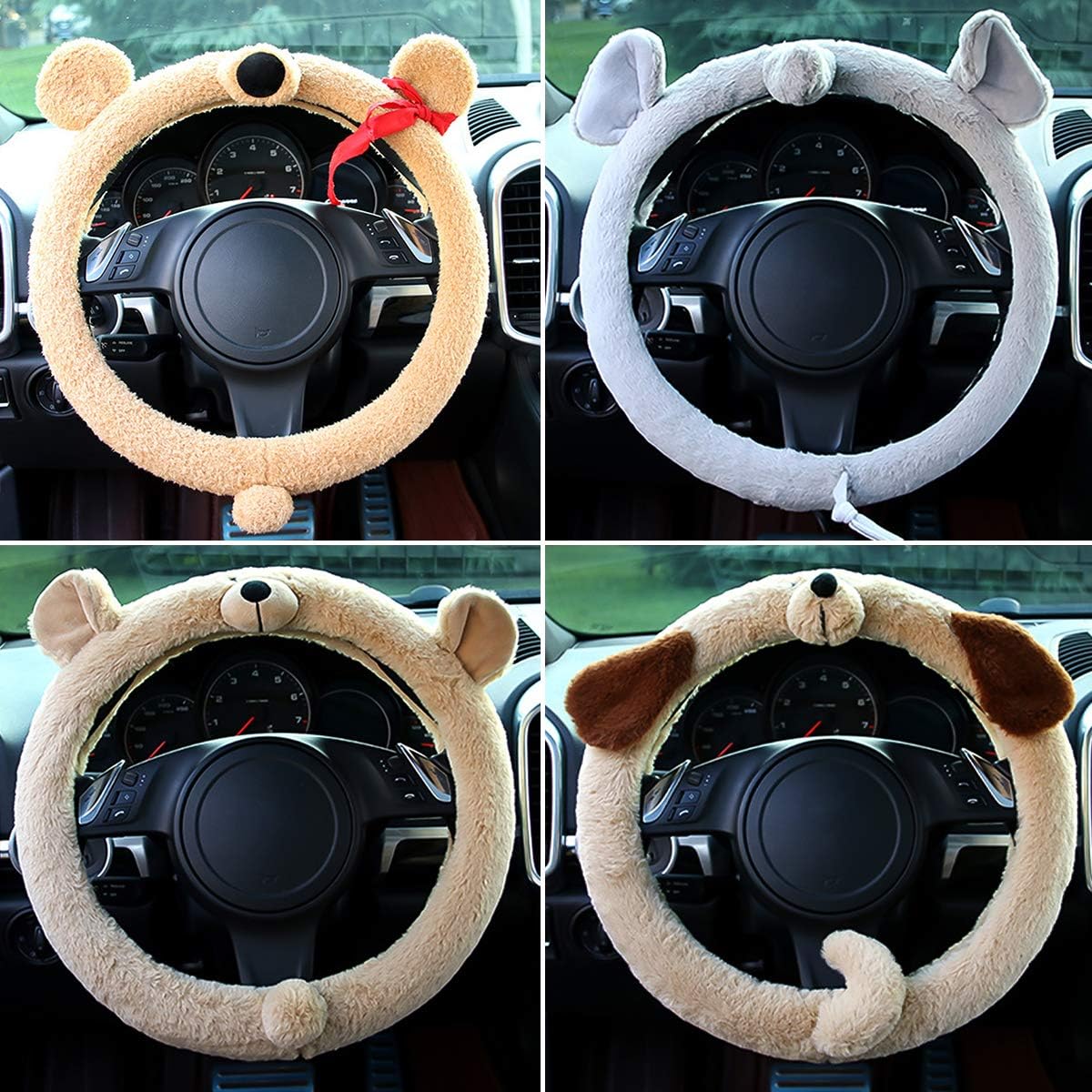Ergocar Cute Animals Car Steering Wheel Cover Winter Cartoon Non-Slip Car Steering Wheel Protector 38cm(15") Advanced Microfiber Soft Flannel