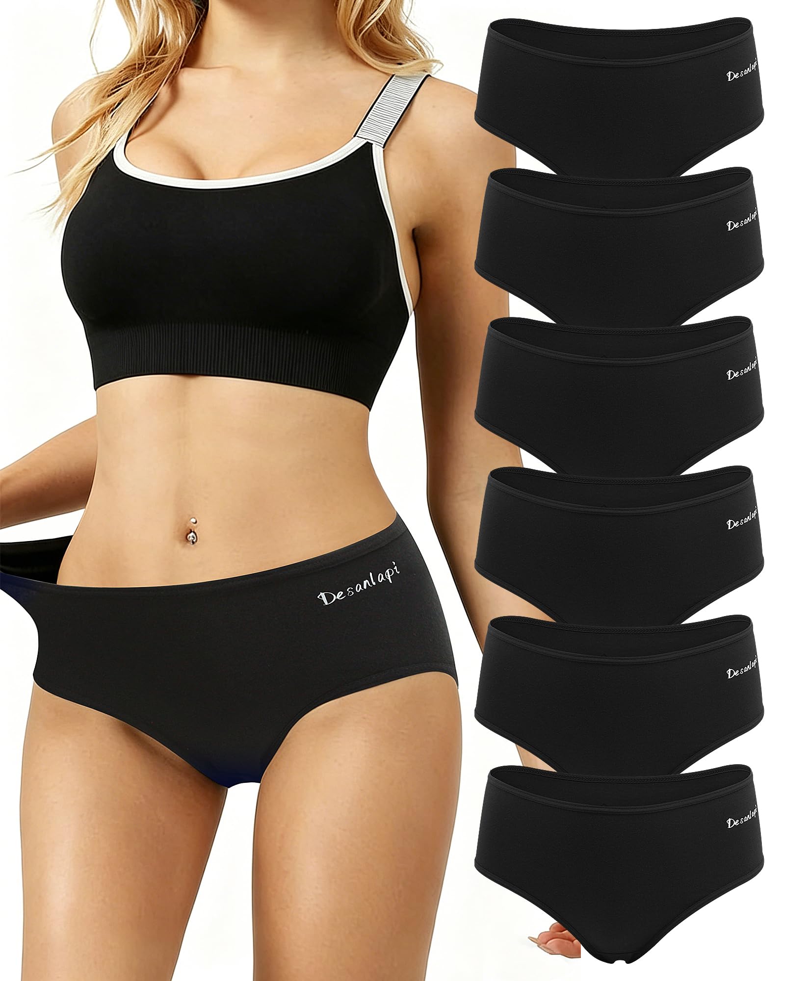 Desanlapi Unterhosen Damen Baumwolle 6er Pack Brazilian Slip Unterwäsche Frauen Atmungsaktiv Pantys Hipster Mehrpack Baumwoll Underwear Weich Hüftslip Schlüpfer S-XL