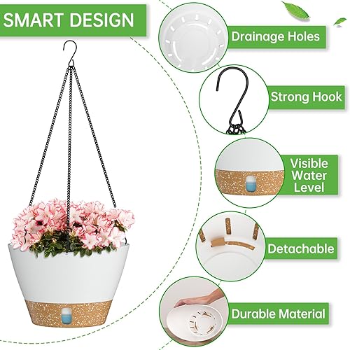 Miniatura 3 de ZMTECH Juego de 2 macetas colgantes para plantas de interior, macetas colgantes de riego automático para plantas colgantes para plantas colgantes al