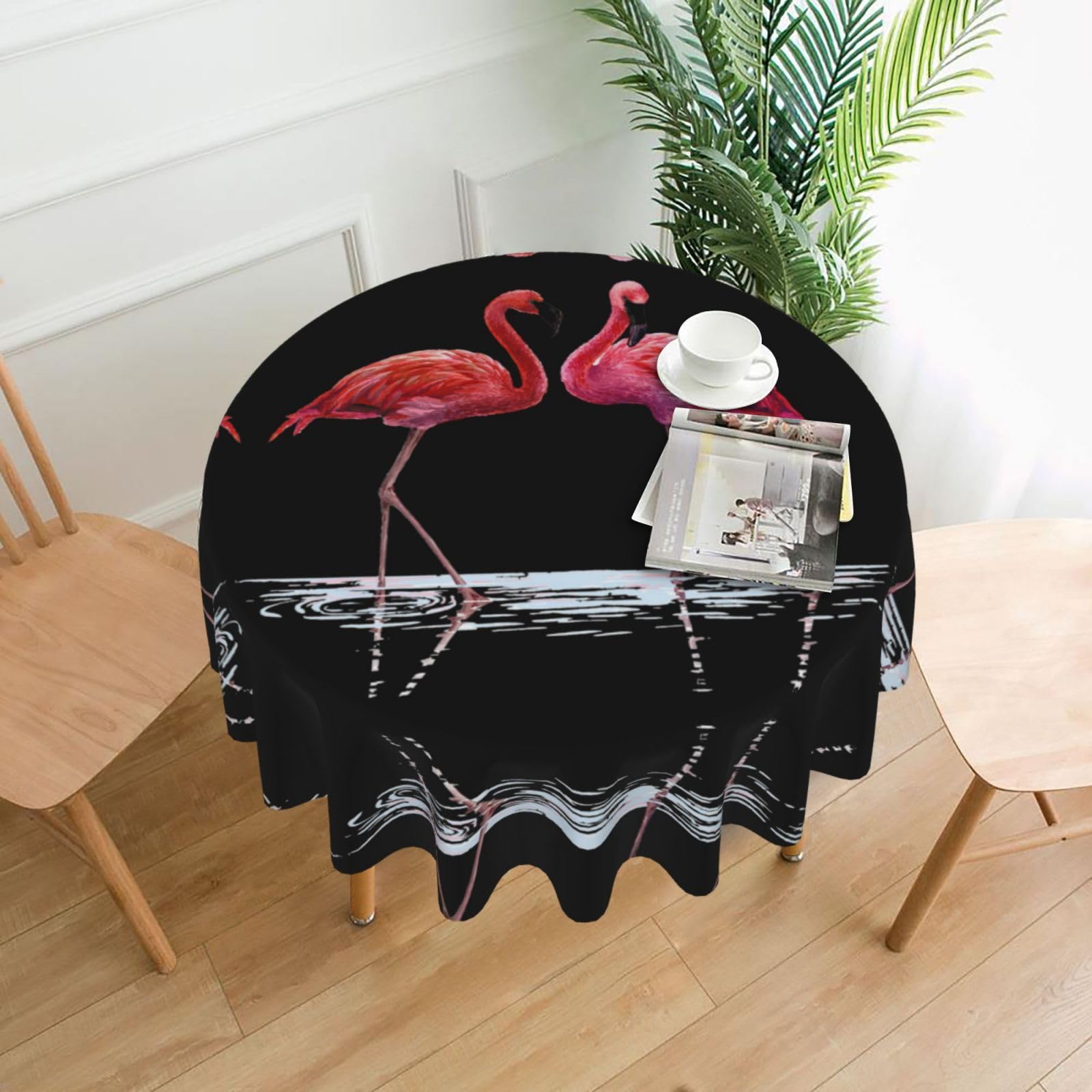 Zcmkjlg Cute Flamingo Print Quick Ship Round Tablecloth 60in Polyester Washable Cover for Dining Room