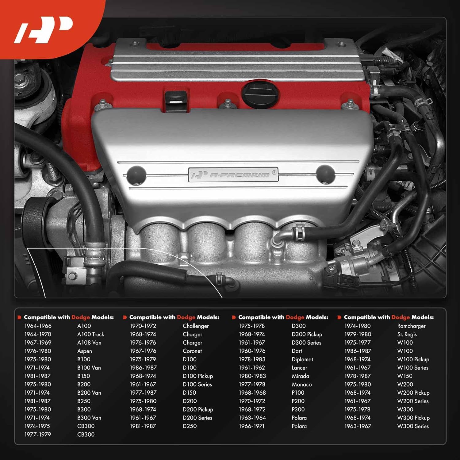 A-Premium Exhaust Manifold Kit with Gasket & Studs & Nuts & Springs Compatible with Dodge Charger, Challenger, Dart, A100 Truck, A108 B100 B200 B300 Van & Chrysler Town & Country & Plymouth Barracuda