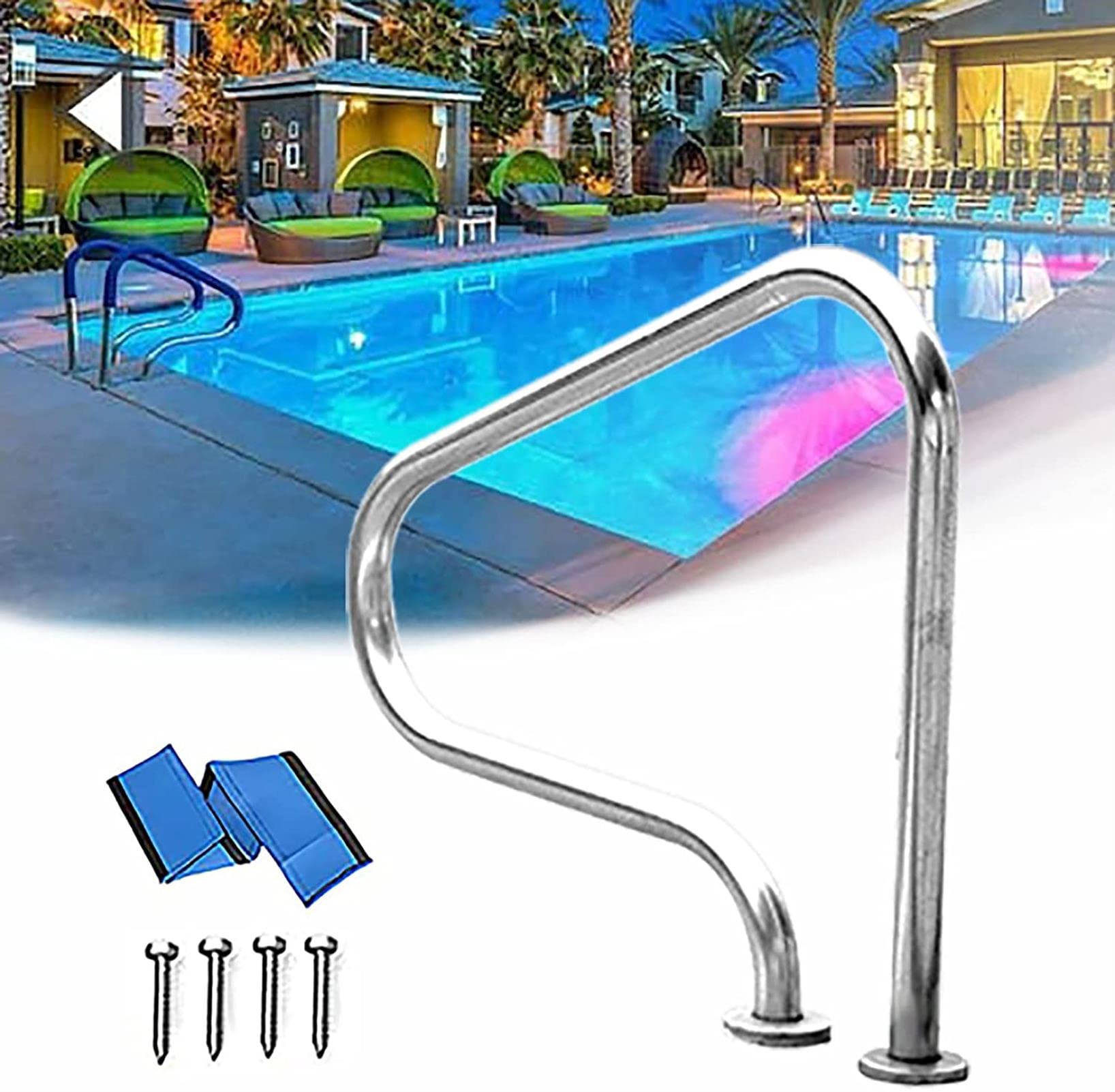 Rampe de piscine inox 304 argent main courante escalier bassin