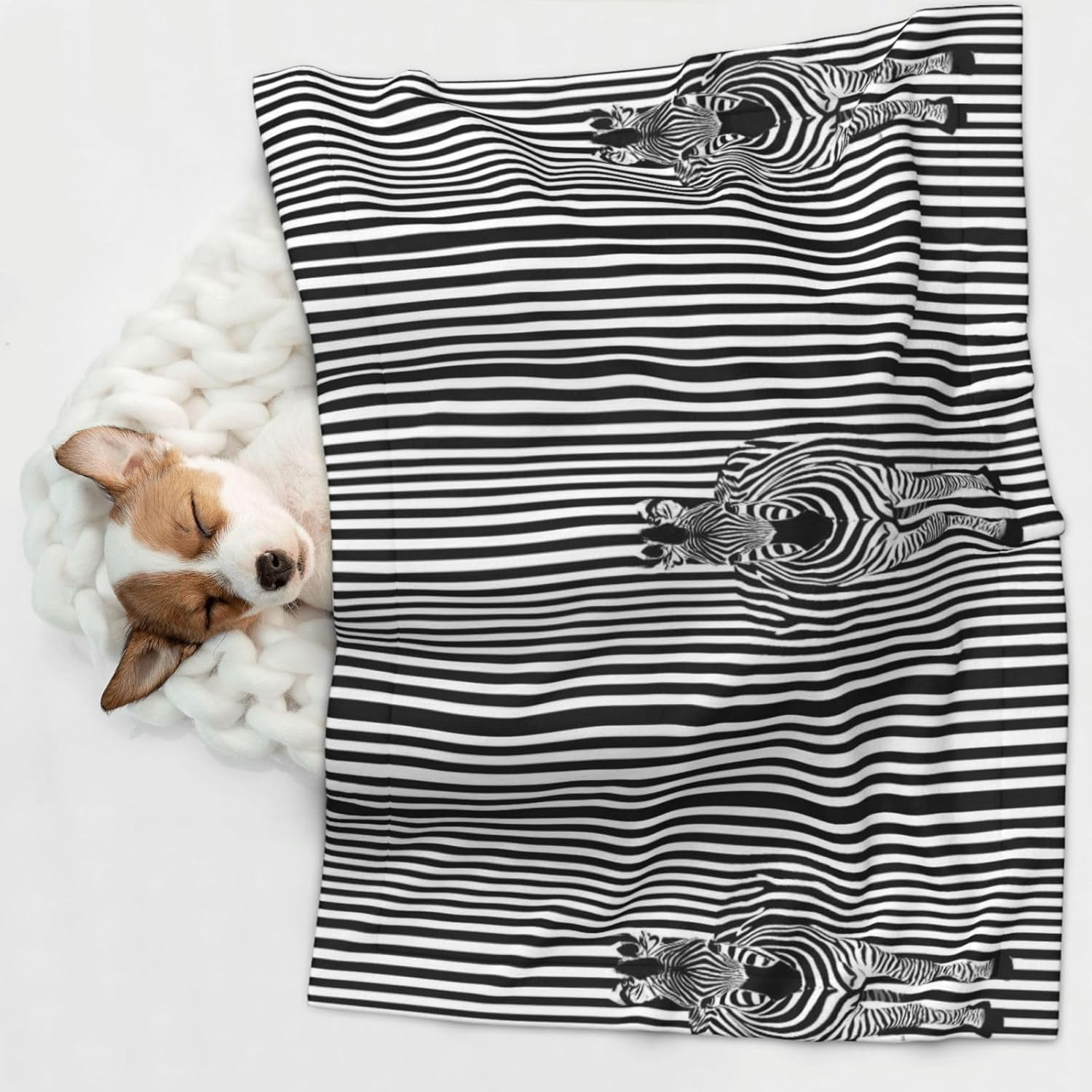 Optical Zebra Illusion Print Soft Plush Pet Blanket, Washable Dog Blanket, Cat Fleece Throw, Puppy Bed Crate Mat & Sofa Couch Protector - Large