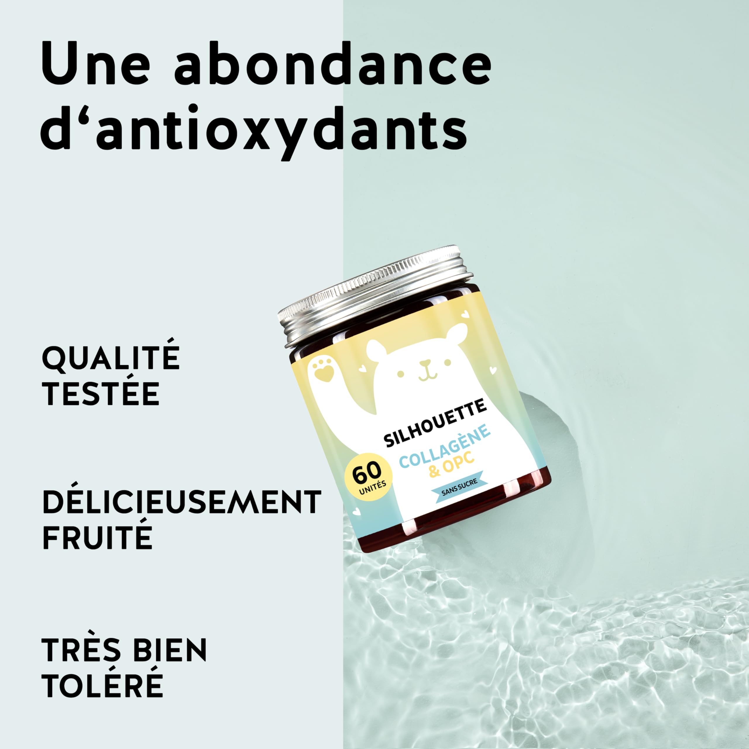 Silhouette Gummies Belles Courbes - Peau Ferme - Peptides de Collagène Hautement Dosé, Opc et Vitamine C & E - 60 Gummies - Sans Sucre - Bears with Benefits