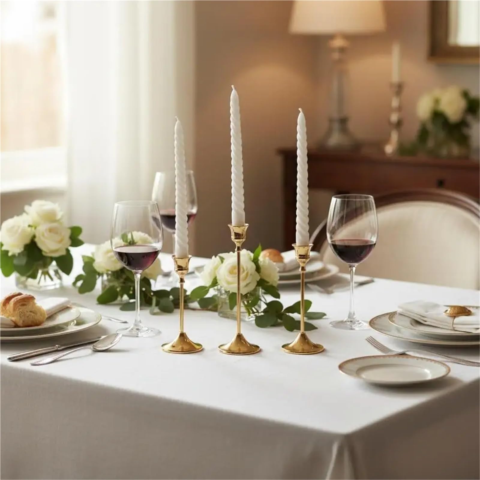 3 Stück Vintage Elegante Tisch-Kerzenhalter Kerzenständer Hochzeit Metall-Dekor for Zuhause, Hotel, Weihnachten Für Wohnzimmer Garten Wandmontage(Silvery)
