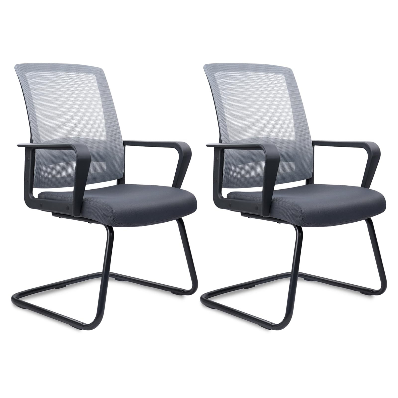 CLATINA Waiting and Guest Chairs for Conference Room with Lumbar Support and Mid Back Mesh Space Air Grid Series Gray 2 Pack