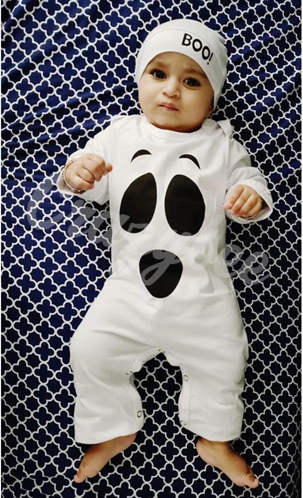 Baby Boys Girls Halloween Outfit Set Funny Halloween Long Sleeve Romper with Hat - Image 2