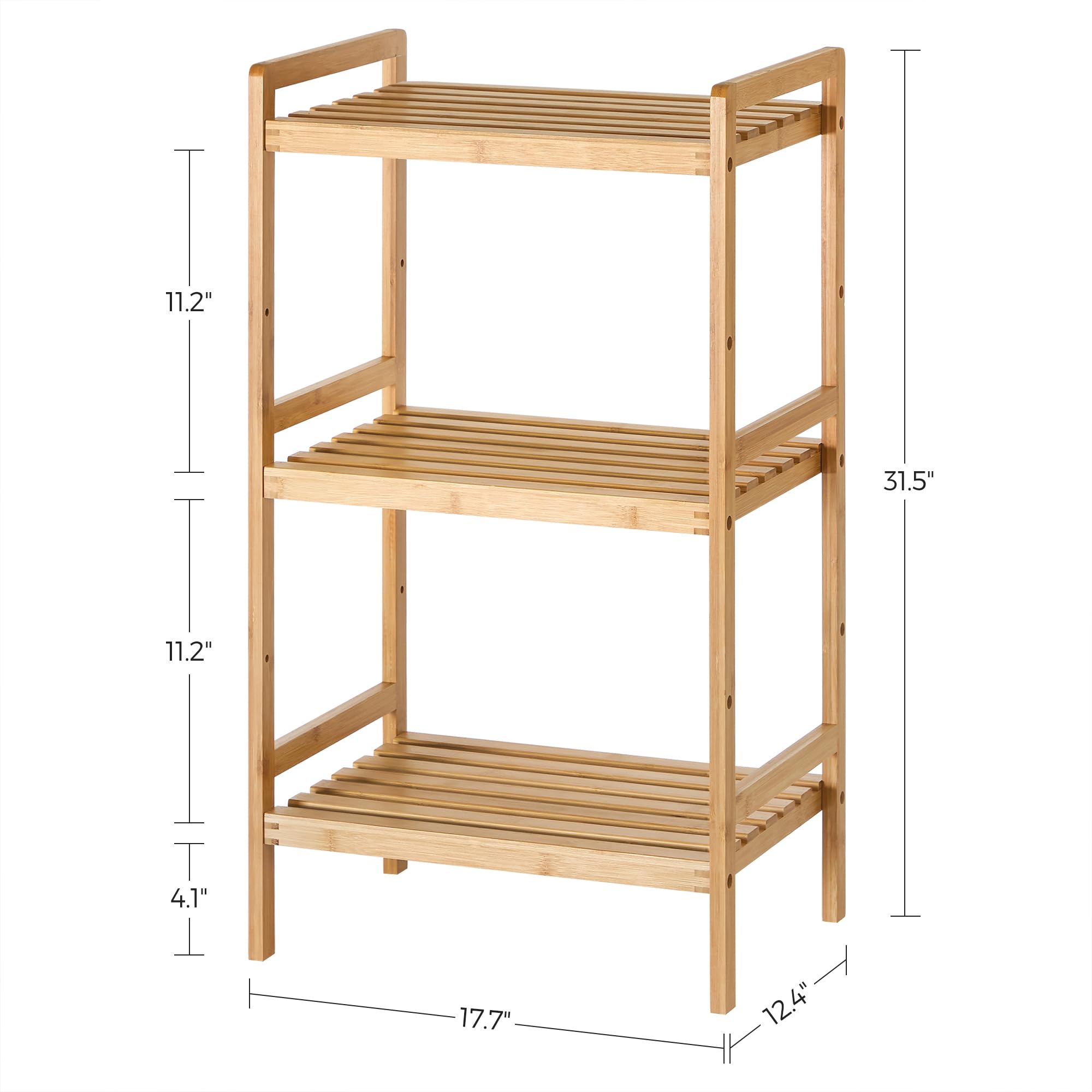 SONGMICS Regał Bambusowy, 3-Poziomowa Półka Łazienkowa, Regulowane Poziomy, 45 x 31,5 x 80 cm, do Salonu, Sypialni, Kuchni, Naturalny, Kolekcja BAMBOU BCB073N01