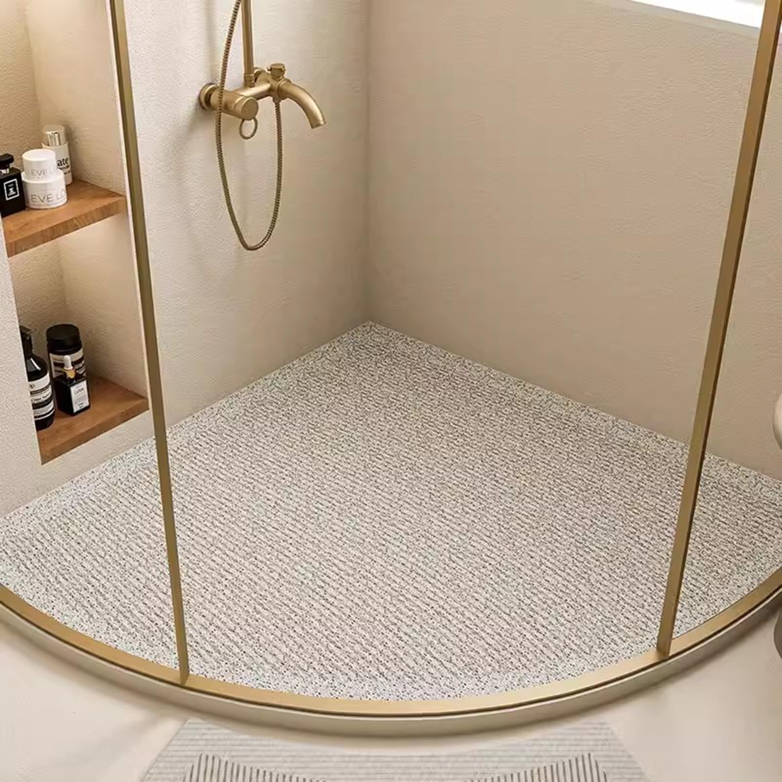 Corner Shower Mat with Drainage Holes, PVC Loofah Curved Bath Mat Non Slip Anti Mould, Non Slip Shower Mats for Inside Shower,C,70x70cm(28x28inch)