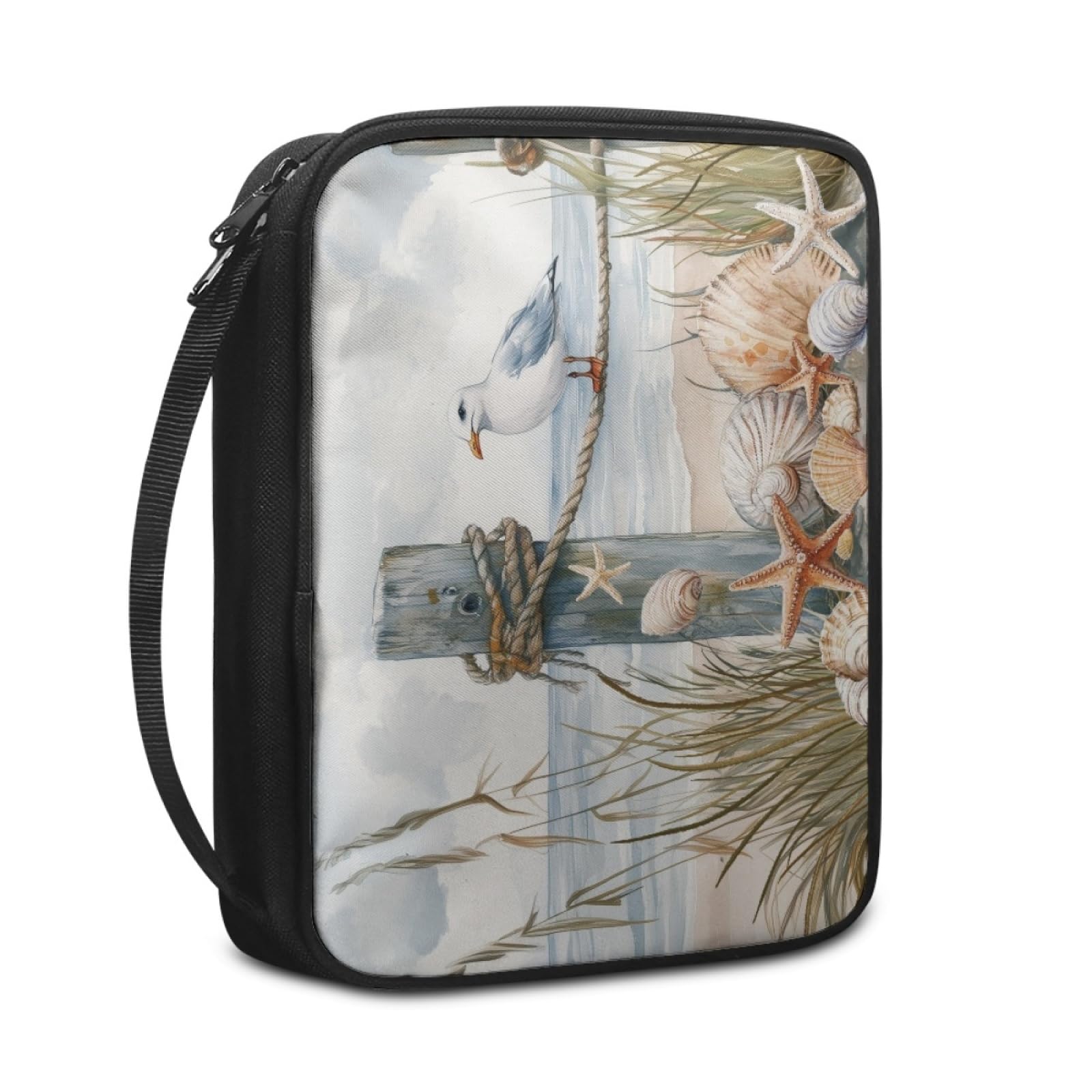 Custodia Libro Shell Blu Beige Copertura Bibbia con Manico Cerniera Tela in Poliestere per Uomo Donna Porta Libro Grandi Capacità Custodia per Libri 27.5x22.5x5.5 cm