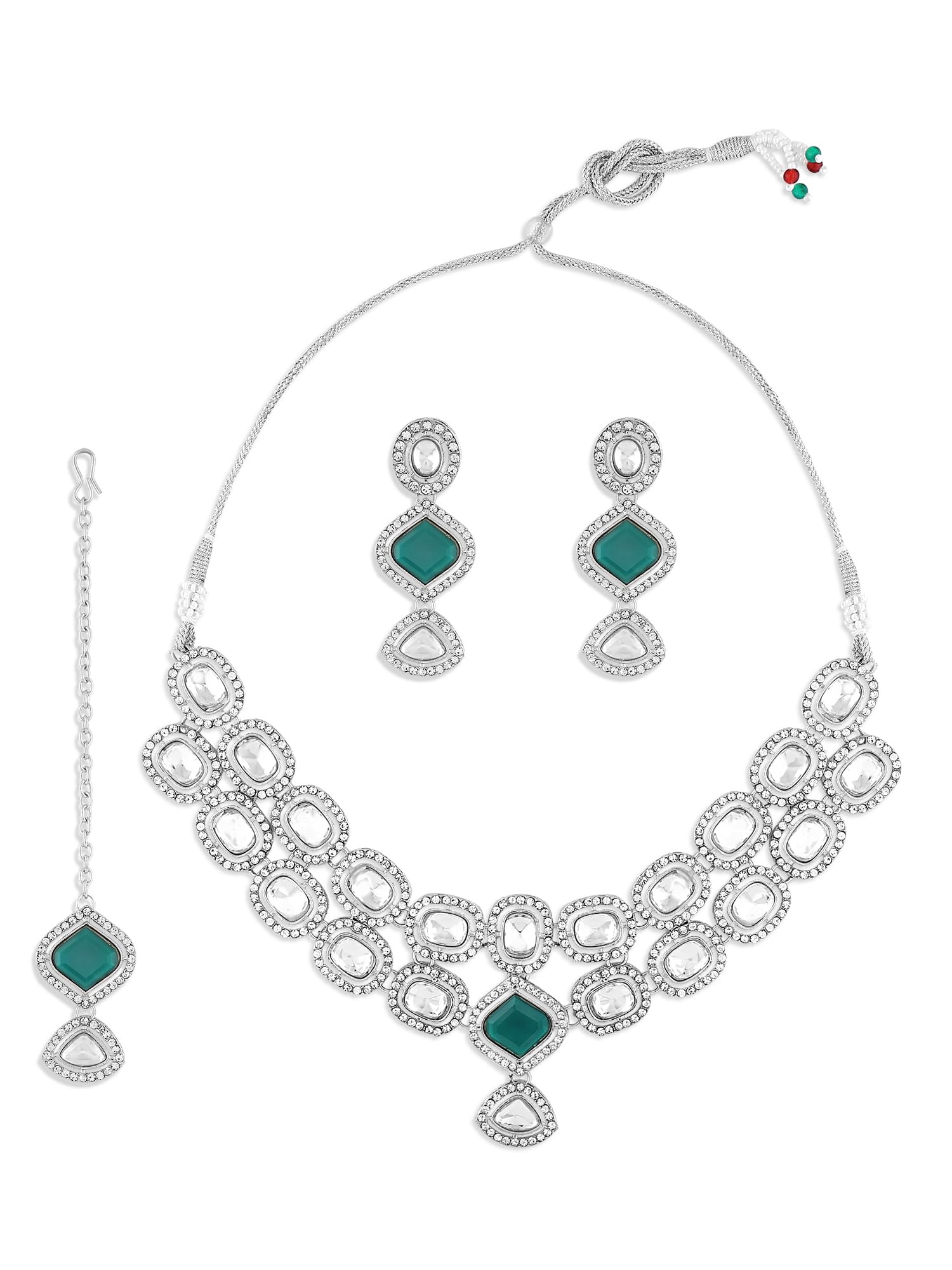 ZAVERI PEARLS Green Stones Austrian Diamonds Silver Plated Choker Necklace Earring & Maangtikka Set For Women-ZPFK17795 (B0CZXYGNFB) Amazon Price History, Amazon Price Tracker